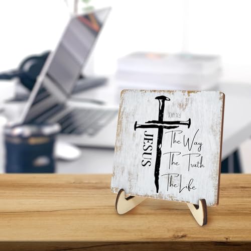 Inspirational Sign Rustic Desk Decor Decorative Christian Gifts Religious Bible Verse Motivational Decoration for Home Living Room Restaurant Office Table Shelf Tiered Tray Plaque with Wood Stand multicolour0347