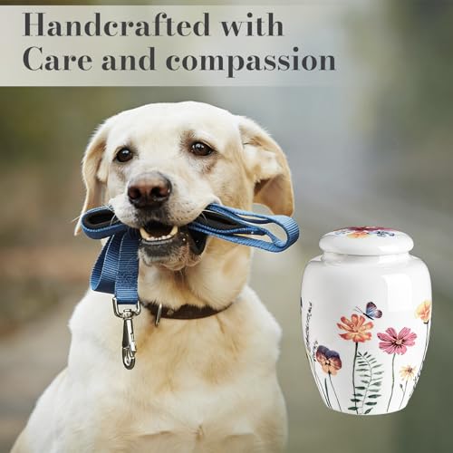 Small Keepsake Sharing Urn – Ceramic Cremation Urn for Human or Pet Ashes – Hand-Drawn Flowers Small Memorial Token Urn with Precious Gift Box Perfect Tribute & Gift for Families