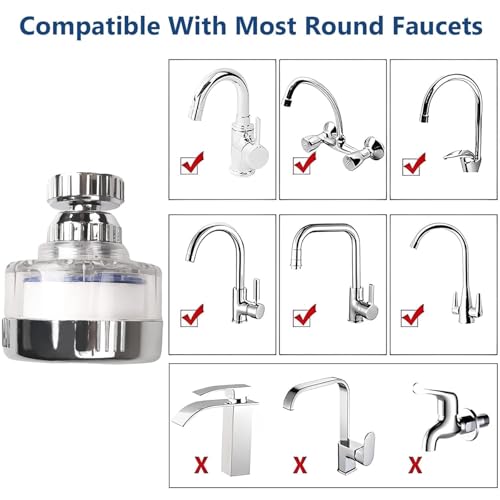 Water Filter Tap Water Treatment Drinking Water with 6 Pieces PP Cotton Filter Element 360° Rotatable 1 Water Filter Faucet with 6 filter elements