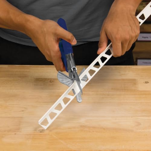 QEP multi-use trim shears for angle cuts, featuring sturdy metal blades and ergonomic handles