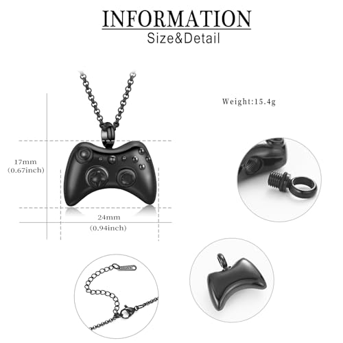 Urn Necklace for Human Ashes Game Controller Cremation Jewelry for Ashes Gamepad Memorial Pendant Hip-Hop Necklace Gift for Men Boy Black