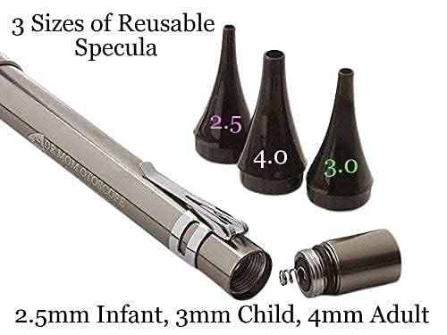 [Australia - AusPower] - Third Generation Dr Mom Slimline Stainless LED Pocket Otoscope with Soft White Natural Hue Light Spectrum in Hard Travel Case Includes Lighted Ear Wax curettes 