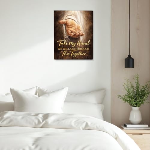 Christian Inspirational Wall Art Religious Jesus Hand Canvas Print Poster Motivational Wall Decor for Home Prayer Room Living Room 8x10 Inch Framed C-9