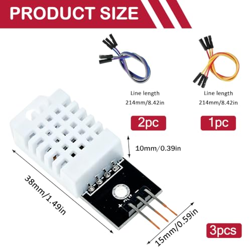 Amkixzp 3-pack DHT22 AM2302 temperature and humidity sensor modules with cables