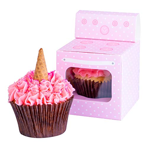 Bun in the Oven Cupcake Boxes for Baby Shower Favor, Boy Girl Gender Reveal Party (12 pcs Blue, 12 pcs Pink) Pink & Blue