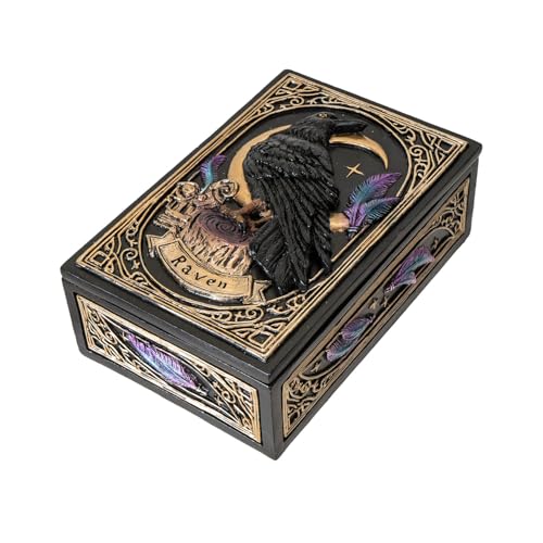 Pacific Giftware Raven Tarot Box with Moon and Feather Design Ideal for Tarot Cards Jewelry or Keepsake Storage Perfect for Gothic Home Decor 5.63" Long