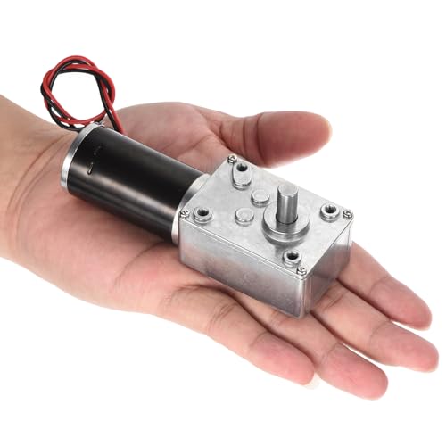 sourcing map DC 12V 30RPM Worm Geared Motor 8mm D Shaft Reduction Electric Motor Reducer High Torque Low Speed Mini Turbine Worm Motor With Wire
