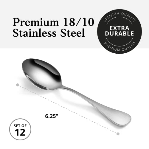 Artaste Rain 18/10 Stainless Steel Teaspoons, 6.25 Inch, Mirror Polished Silver, Set of 12