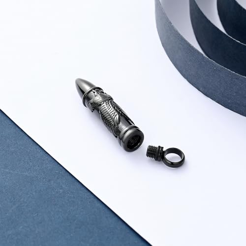 constantlife Bullet Urn Necklace for Ashes for Women Men Eagle Memorial Pendant Cremation Jewelry Human Pet Ashes Holder Keepsake Black