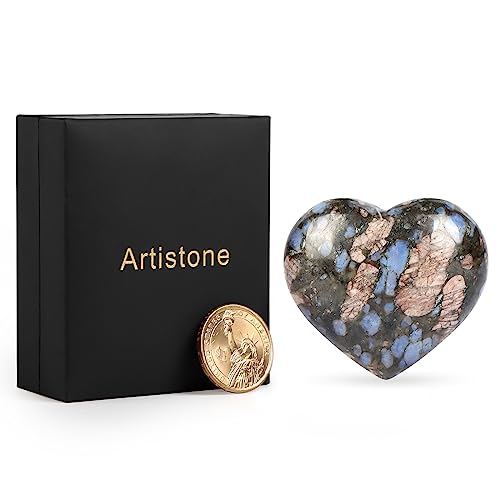 Artistone 2 Inch Glaucophane Stone Crystal Heart Healing Crystals Heart Stones Polished Pocket Love Gemstones Chakra Balancing Meditation Massage Gift