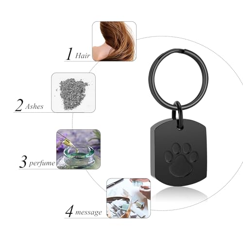 Cremation Jewelry Urn Keychain for Pet Human Ashes Dog Cat Keepsake Memorial Urn Keychain Ash Holder for Women Men Black-c