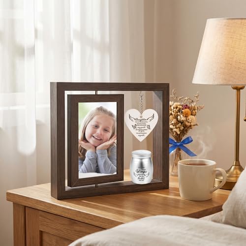 Rotating Wooden Memorial Picture Frame with Urn, 4x6 Photos, Daughter