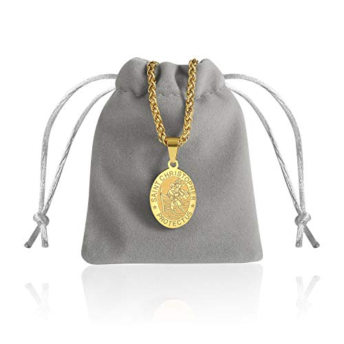 RS Saint St Michael/Christopher/Jude/Benedict/Joseph/Anthony Medal Necklace for Men Boys 24 In Religious gifts Gold saint christopher