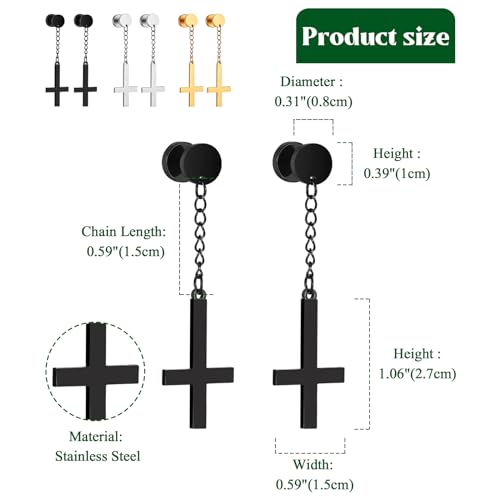 Cupimatch Gothic Inverted Cross Earrings: Stainless Steel Cross Earrings for Men Women Religious Jewelry Gift black