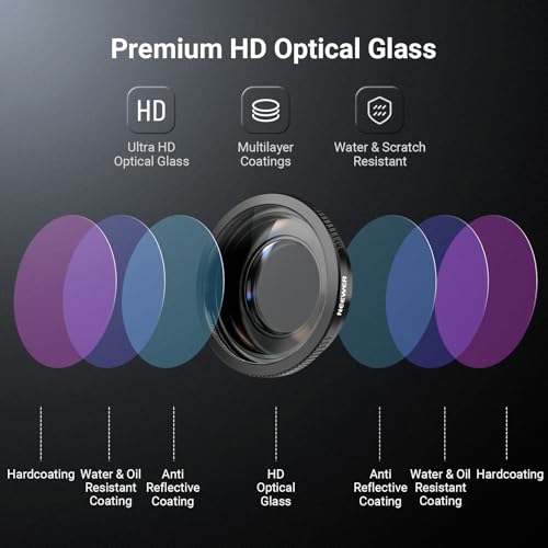 NEEWER Wide Angle Lens Compatible with DJI Osmo Action 6 Only, 180° FOV Multicoated HD Optical Glass 3 Elements 3 Groups Screw On Action Camera Lens Photography Accessories, FL-B53 180°Wide Angle Lens