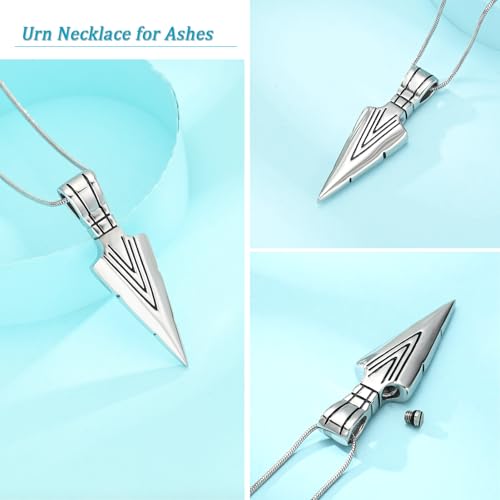 Hearbeingt Arrowhead Urn Necklace for Ashes Cremation Jewelry for Men 1Silver+Black