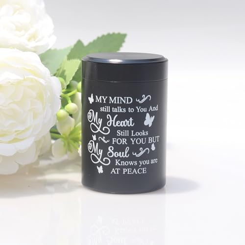 My Mind Still Talks to You - Black Aluminium Mini Urns (Set of 2), 2.7 Inch, Keepsake Urns for Ashes Butterfly-black