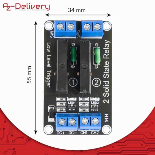 AZDelivery 5 x 2 Channel Relay Module 5 V DC Solid State Low Level Trigger Power Switch Board Compatible with Arduino and Raspberry Pi