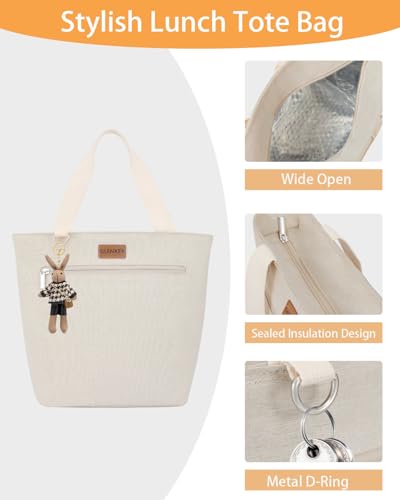 Insulated Lunch Tote Women Work 2 Pockets Cooler Bag 16 Bottle Beige X-Large 16_White