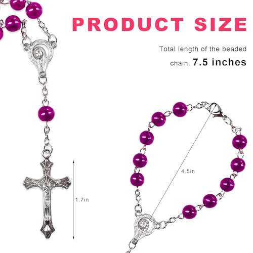 2 PCS Rosary for Rearview Mirror, Religious Cross Bead & Medal Car Rear View Mirror Hanging Ornament, Personalized Rosary Pendant Christian Auto Decoration for Women Men (Purple) Purple