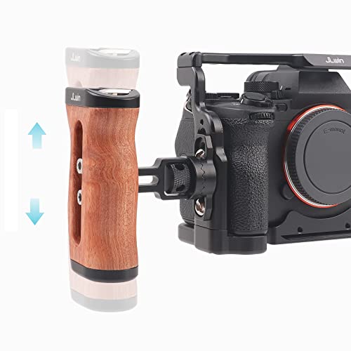 FocusFoto Wooden Side Handle Grip Left/Right Handgrip with 1/4"-20 & 3/8"-16 & Cold Shoe Mount Universal for DSLR Mirrorless Camera Cage Rig Video LED Light (Quick Releae Version) Quick Releae Version