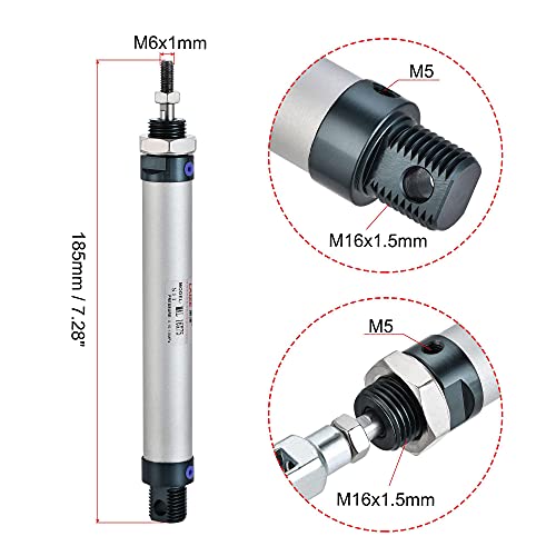 sourcing map Pneumatic Air Cylinder 16mm Bore 75mm Stroke with Y Connector and Quick Fittings, MAL 16x75, for Automatic Equipment 16mmx75mm
