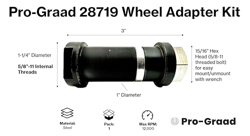 Pro-Graad 5/8"-11 wheel adapter kit for 1-inch arbor wheels, with threaded adapter components