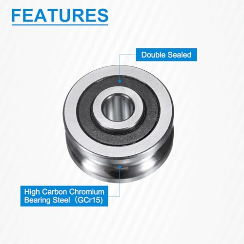 sourcing map 4Pcs SG25 Deep U Groove Ball Track Guide Bearing 8mm ID x 30mm OD x 15mm Width Double Sealed Pre-Lubricated GCr15 High Carbon Chrome Bearings for Dual-Axis Guide Rails, Silver 4