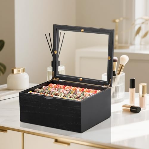 Bracelet Storage Box Holds Up to 150 Bangles, Bracelet Organizer with Clear Lid & Rods, Jewelry Display Case for Multiple Sizes, Dust-Proof Design(Black) Black