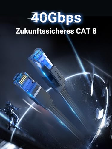 UGREEN CAT 8 LAN Cable 40Gbps Network Cable Ethernet Cable (2M) | Shielded Internet Cable 2 m for Gaming, Flat Nylon Patch Cable with Gold-Plated RJ45 Connector for PS5/Xbox/Router/Switch 2.0 Meters