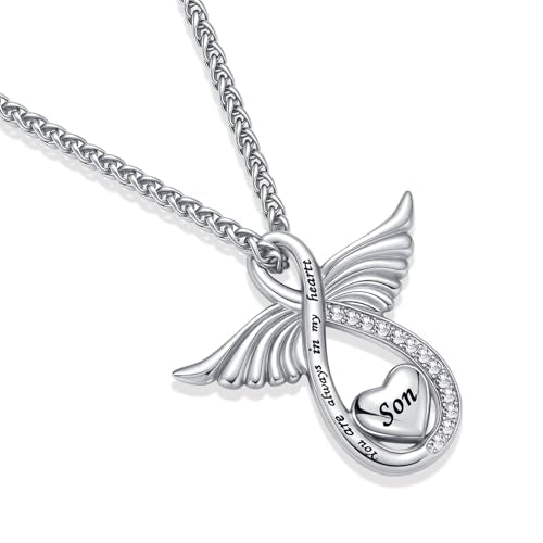 Angel Wing Cremation Urn Necklace for Ashes lnfinity Love Stainless Steel Urn Pendant Jewelry for Women Men Cuban Chain Son