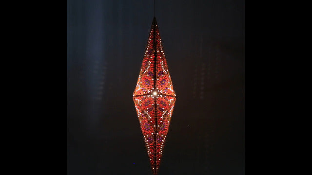 Artschatz Cathedral Paper Lantern Star Light - 7 Point Ø 24 inch - Brown/Green with red/Blue Tissue Inlay