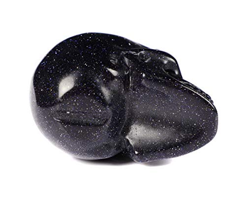 Skullis 2.0" Blue Sand Stone Crystal Skull, Hand Carved Gemstone Fine Art Sculpture, Reiki Healing Stone Statue.S991.