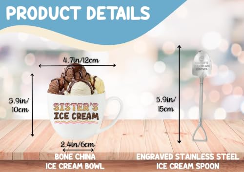 InnoBeta Sister Gifts, Gifts for Sister Ice Cream Bowl Scoop Shovel Spoon Set for Christmas, Birthday
