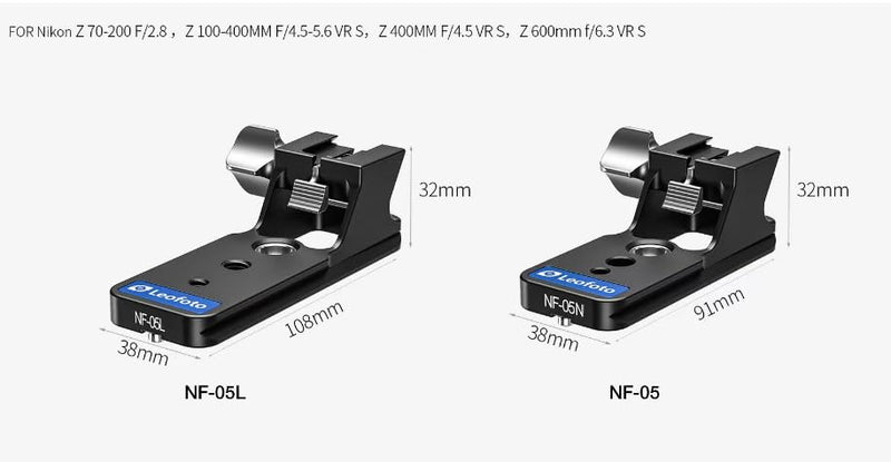 LEOFOTO NF-05 Replacement Foot, for Nikon Z Series Long Lenses, Strap Slot, QD Spot, 1/4" and 3/8 Screw Hole, Arca Compatible (NF-05L) NF-05L(Long)
