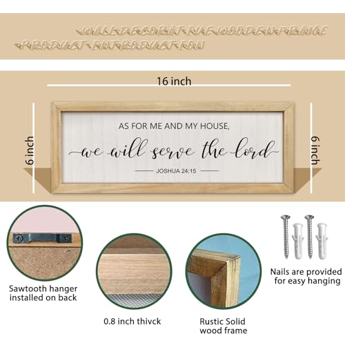 comurdyo As For Me And My House We Will Serve The Lord Sign 16"×6" Wood 16"L x 6"W Bible Verse Wall Decor （Wood)