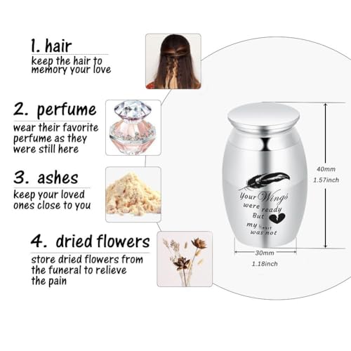 Small Urns for Ashes Keepsake Cremation Urn with Wings Charm Minis Personal Funeral Urn for Pet or Human Ashes Memorial Ash Keepsake (Silver Wings 40 * 30mm) Silver Wings 40*30mm