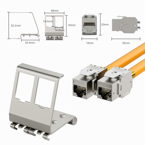 FGB 10Gbps 2x CAT 7 Keystone Jack Module with 1x 2-Port DIN Rail Adapter | Tool-free LSA - metal STP shielding RJ45 socket snap-in mounting for 35 mm DIN rails - Ethernet LAN network switch 2 port-2x keystone + 1x holder