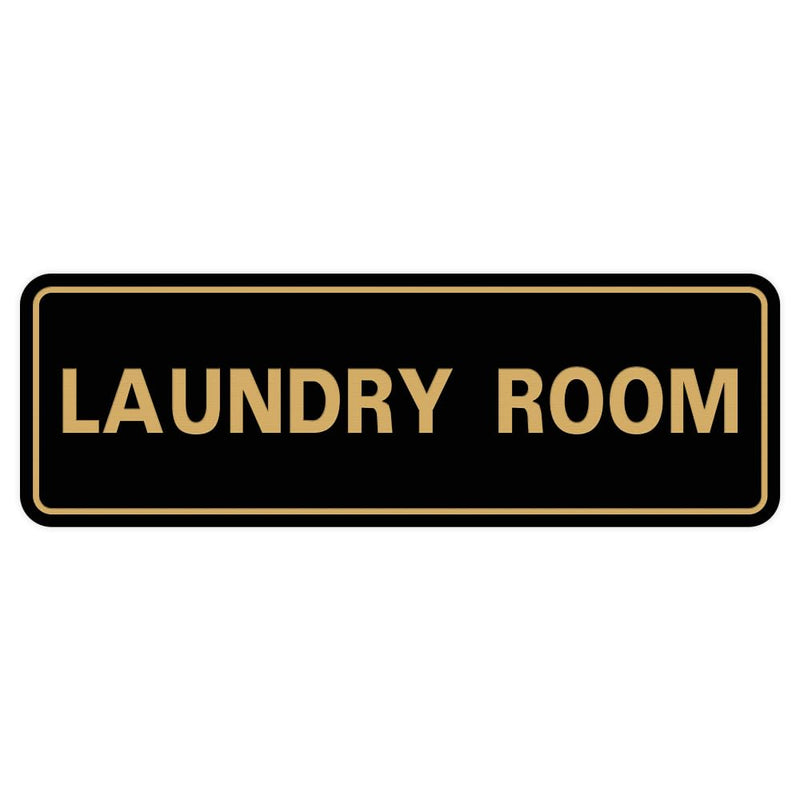 All Quality Standard Laundry Room Wall or Door Sign - Durable Signage | Ideal for Managed Properties, Hospitality Industry & Shared Laundry Facilities - Black/Gold - Large (5 Pack) 3" x 9" - Large (5 Pack) Black / Gold