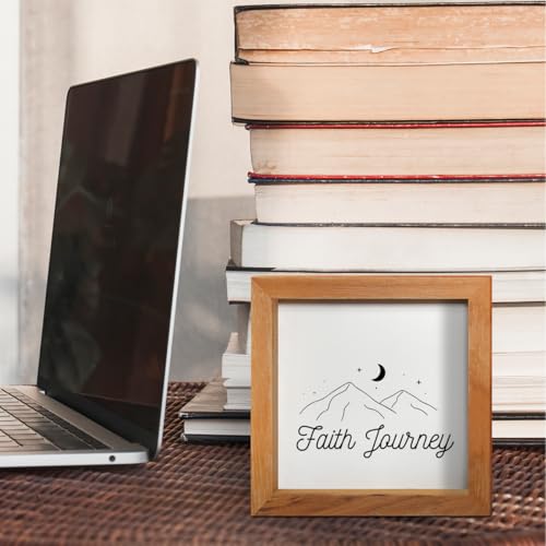 Christian Wood Sign Faith Journey Mountain Rustic Farmhouse Wooden Box Sign For Home Office Desk Decor 5X5 Inches Multi1195