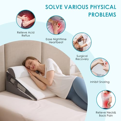 3Pcs Wedge Pillow Set for After Surgery,Acid Reflux Relief, Adjustable Bed Wedge Pillows for Sleeping,Anti Snore, Memory Foam Triangle Pillow for Back&Neck&Shoulder Pain Relief, White&Grey White/Grey 12 IN+1 Head pillow