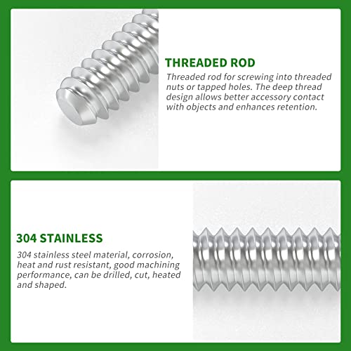 TAISHER 2-piece 304 stainless steel fully threaded rods, 3/8-16 right-hand threads, 12-inch length