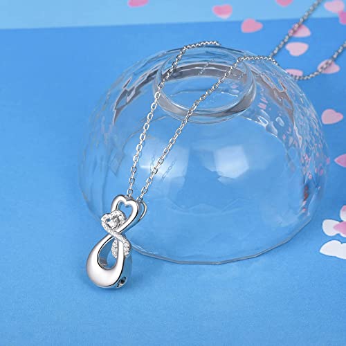 S925 Sterling Silver Infinity Urn Necklaces Teardrop Cremation Jewelry for Ashes Keepsake Memorial Pendant for Women Men Loved ones Double Heart