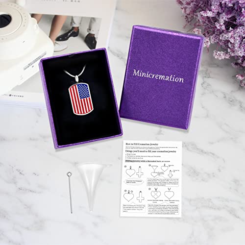 American Flag Cremation Jewelry for Ashes for Loved Ones Urn Necklace Memorial Keepsake Ashes Holder for Pets Dogs Cats(Silver 2)