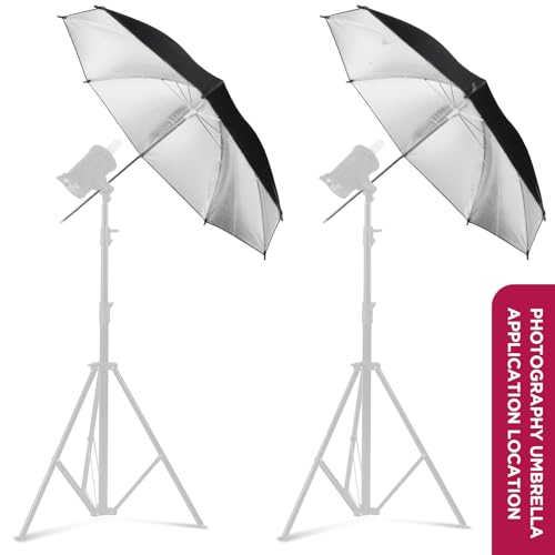 [2 Pack] 33" Black/Silver Reflector Umbrella Kit,Photography Umbrella Lighting Reflector for Contrast, Concentrative Light,Studio/Outdoor Photo and Video Lighting Accessories (2 * 33" Black)… 2* 33" Black