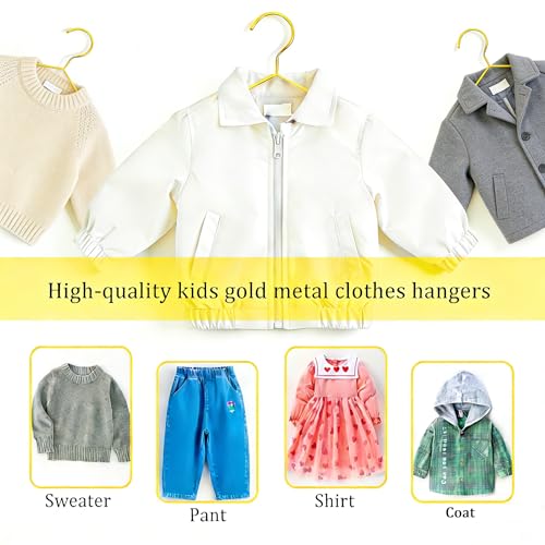 Gold Kids Wire Hangers 30 Pack,12.6 Inch Baby Strong Metal Hanger,Heavy Duty Metal Child Wire Hanger for Closet,Children's Gold Hangers 12.6"W x 7.2"H
