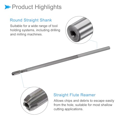 Chuck Machine Reamer H7 6mm Cutting Diameter 200mm Length High Speed Steel Milling Tool - (Applications: for Stainless Steel, Aluminum, Plastic) | High-speed steel milling tool, for stainless steel, aluminum, and plastic