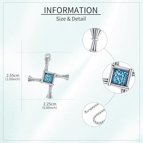 URONE Saint Brigid Cross 925 Sterling Silver Turquoise St Brigid Cross Pendant Religious Amulet Pagan Jewellery Gifts for Women Men