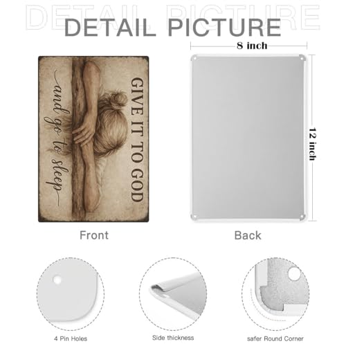 Above Bed Wall Decor for Bedroom - Give It to God and Go to Sleep Sign - Rustic Christian Metal Wall Art 8x12 Inch - Serenity Prayer Inspired Faith Sign for Over Bed or Prayer Room