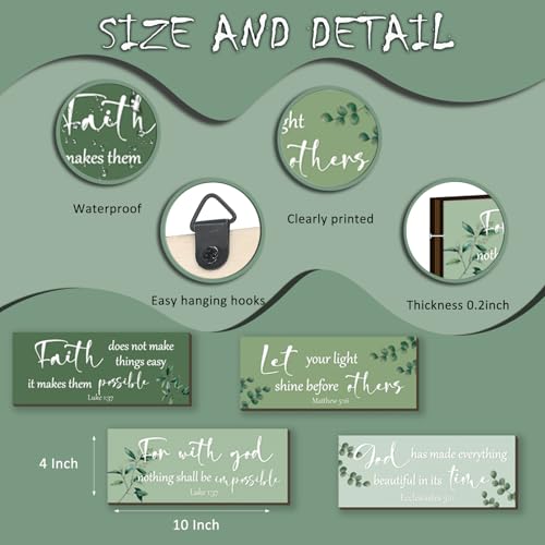 4 Pieces Christian Bible Verses Wall Decor Wooden Religious Art Green Sage Bathroom Decor Religious Gifts for Women Office Home Bedroom Bathroom Living Room(Green 10x4 Inches)